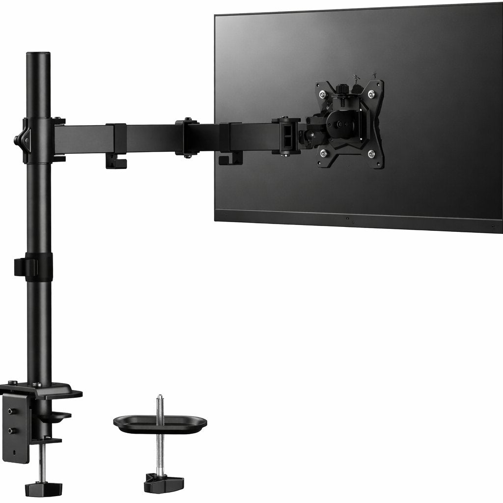 VGSOLID AC12 Adjustable Monitor Stand – 17–32″ Screen Support, VESA 75×75 / 100×100, 0–9 kg Capacity, Tilt ±45°, 360° Rotation – Desk Mount, Black