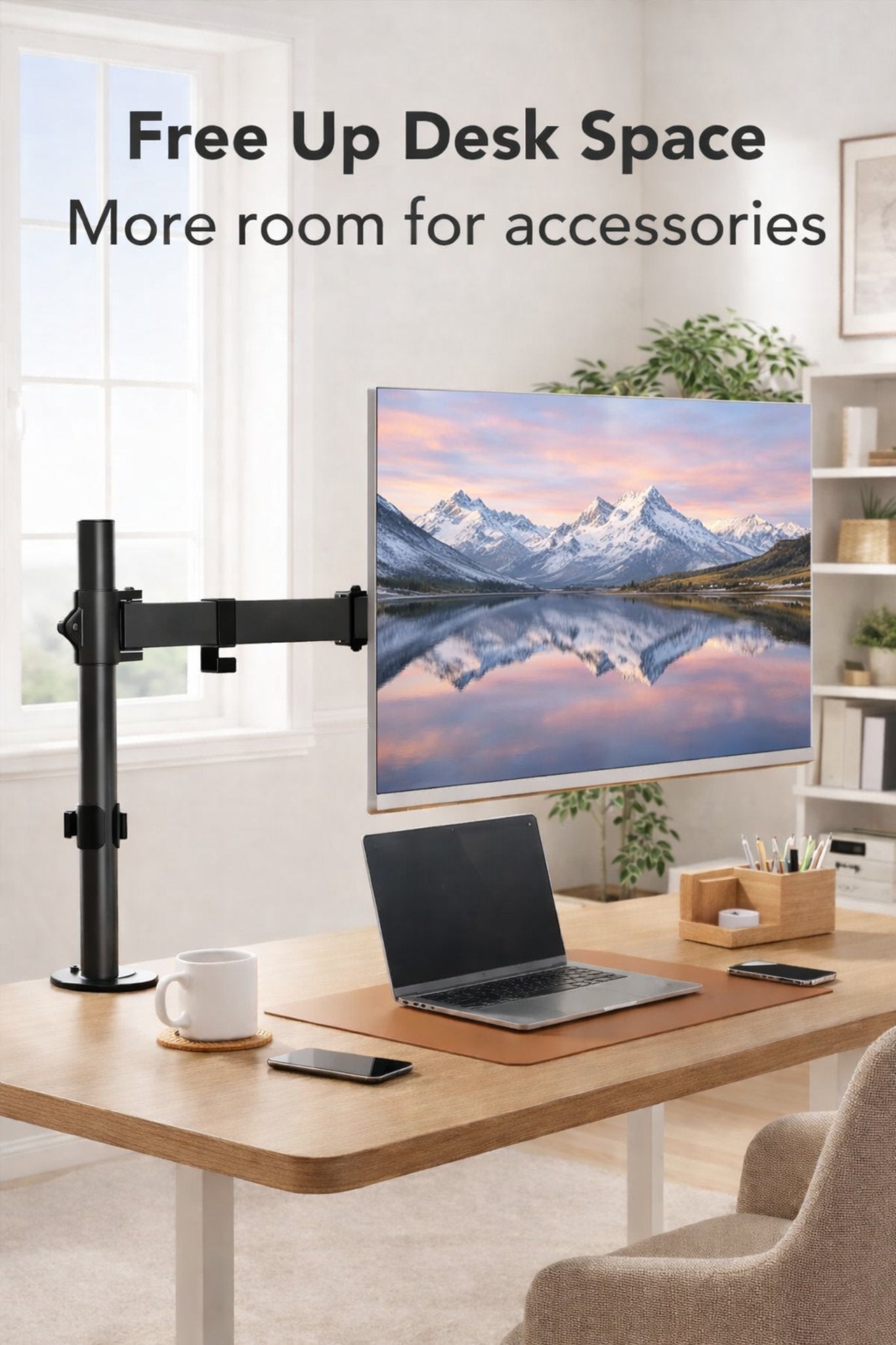 VGSOLID AC12 Adjustable Monitor Stand – 17–32″ Screen Support, VESA 75×75 / 100×100, 0–9 kg Capacity, Tilt ±45°, 360° Rotation – Desk Mount, Black