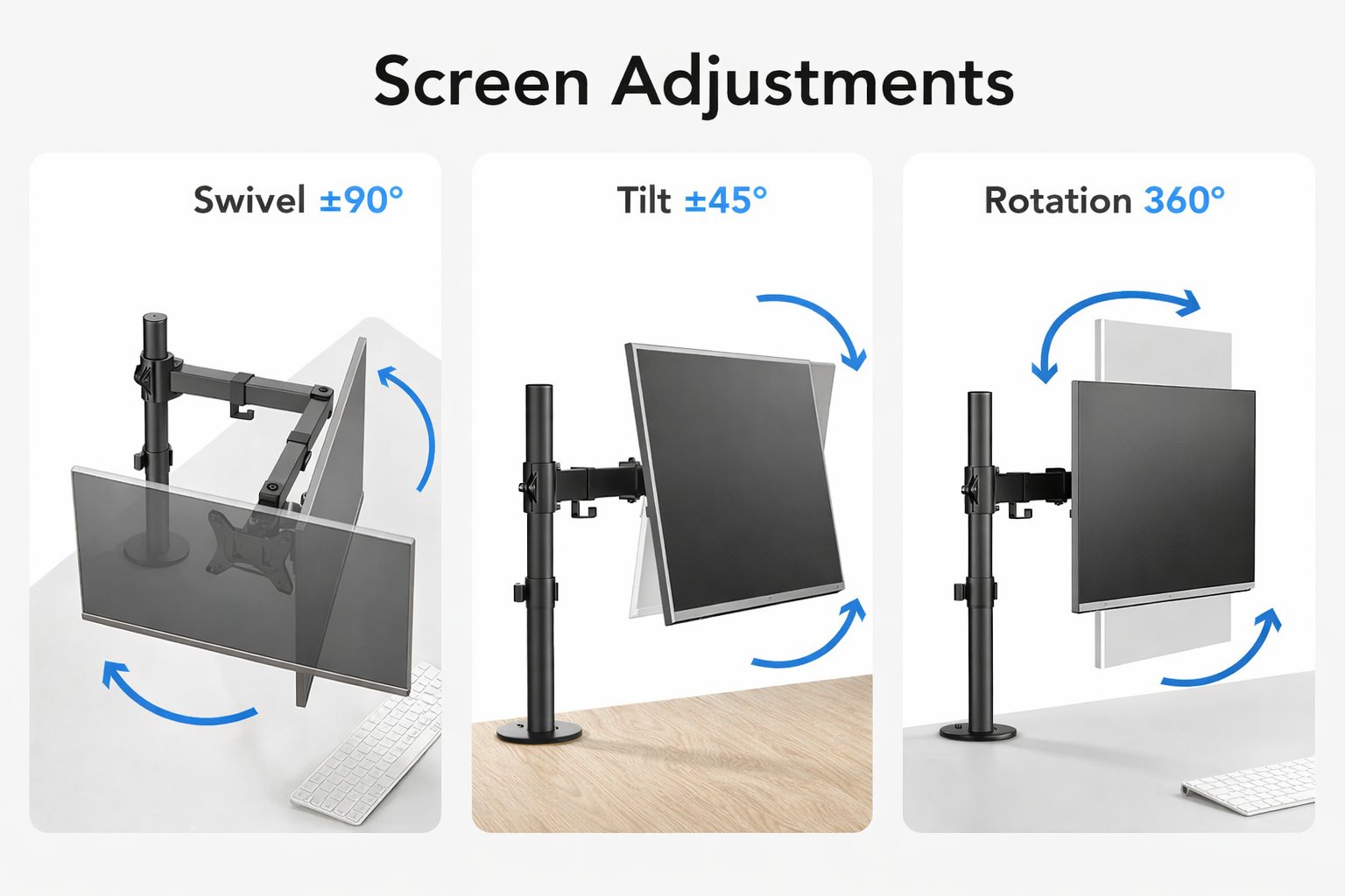 VGSOLID AC12 Adjustable Monitor Stand – 17–32″ Screen Support, VESA 75×75 / 100×100, 0–9 kg Capacity, Tilt ±45°, 360° Rotation – Desk Mount, Black