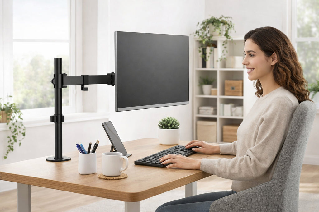 VGSOLID AC12 Adjustable Monitor Stand – 17–32″ Screen Support, VESA 75×75 / 100×100, 0–9 kg Capacity, Tilt ±45°, 360° Rotation – Desk Mount, Black