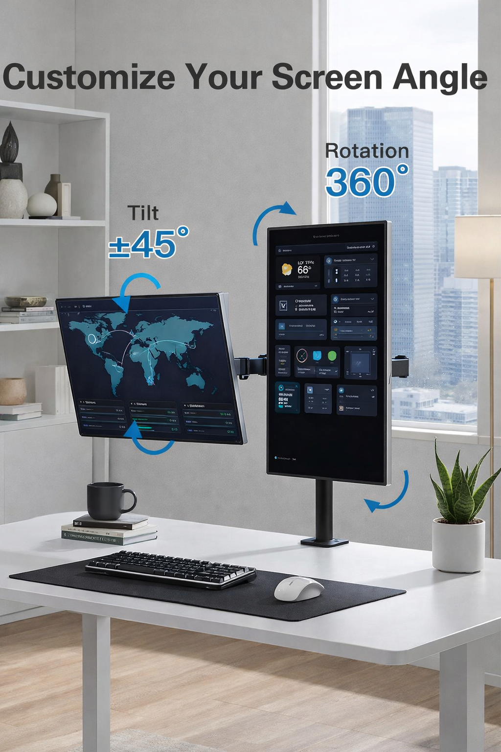 VGSOLID AC24 Dual Monitor Desk Mount – 17″–32″, VESA 75×75/100×100, 0–9 kg, ±45° Tilt, 360° Rotation