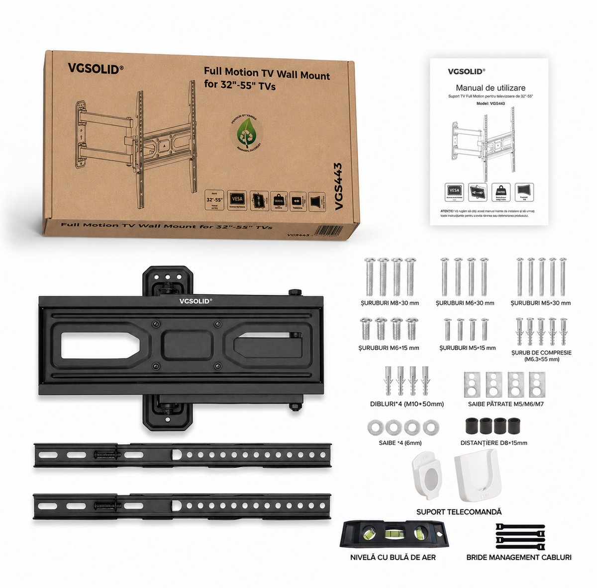 VGSOLID 443 – Full Motion Articulating TV Wall Mount for 32″–55″ TVs