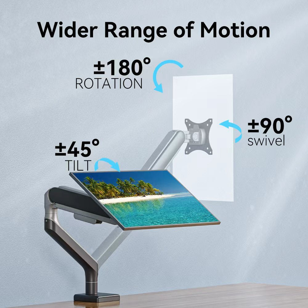 Gas-spring monitor arm for 17″–32″ | 2–9 kg, VESA 75×75, 100×100