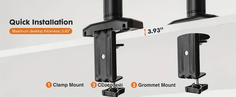 VGSOLID Single Gas Spring Monitor Arm, for 17–32″ Screens, VESA 75×75 / 100×100, Tilt ±45° & 360° Rotation – Black