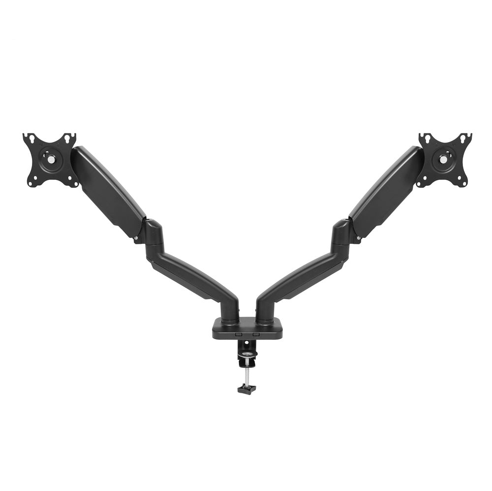 Dual gas-spring monitor arms for 17″–32″ (two monitors) | 2–9 kg/monitor, VESA 75×75, 100×100