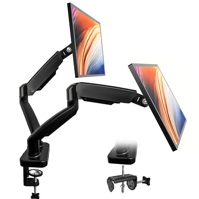 Dual gas-spring monitor arms for 17″–32″ (two monitors) | 2–9 kg/monitor, VESA 75×75, 100×100